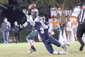 Cole Brown (3) knocks away a Dutch Fork pass. (Photo/Kristy Kimball Massey)