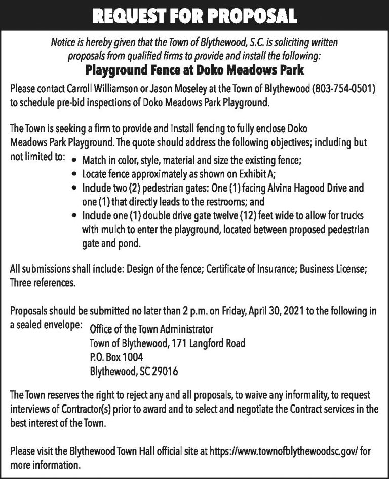 Request for Proposal Playground Fence The Voice of Blythewood