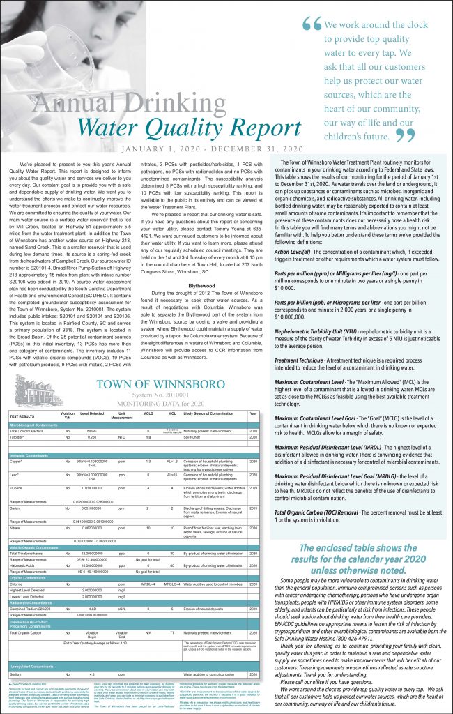 Winnsboro Annual Drinking Water Quality Report The Voice of