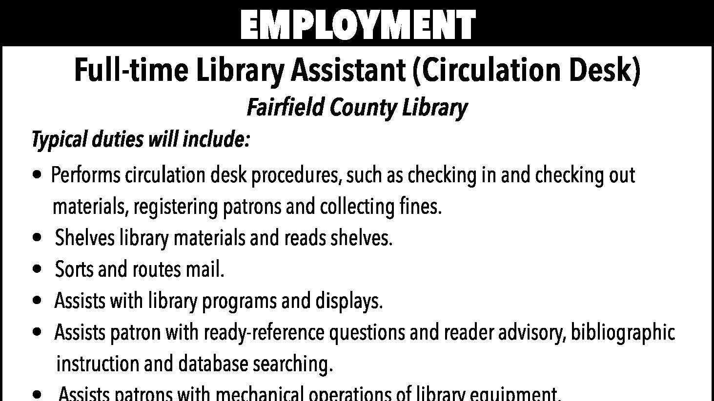 Employment Fairfield County Library The Voice of Blythewood